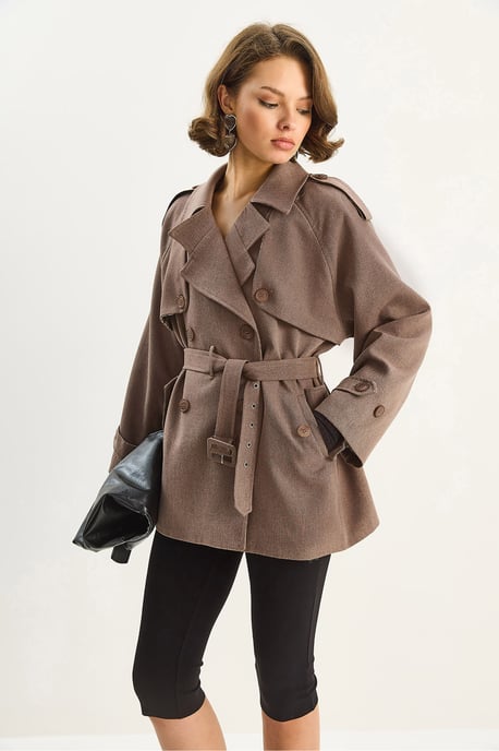 Baumwollmischung Midi-Trenchcoat mit Knopfverschluss - Image 6