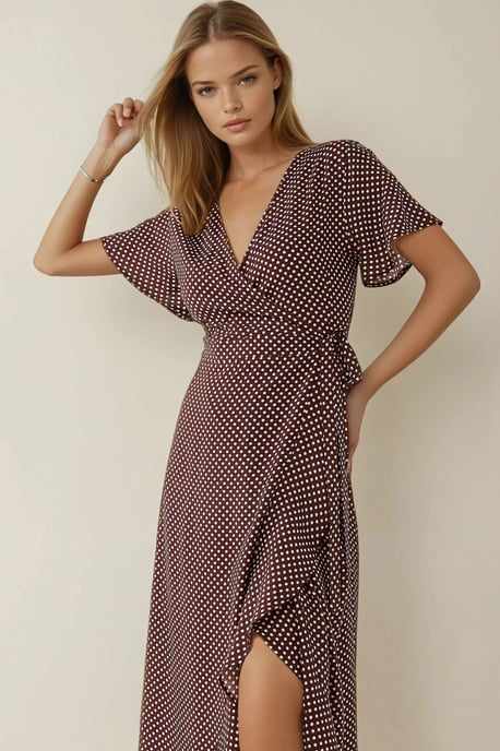 V-Ausschnitt bedrucktes Viskose-Maxi-Kleid - Image 1