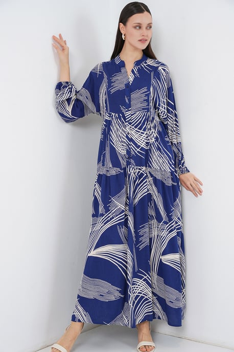 Gemustertes V-Ausschnitt Maxikleid - Image 3