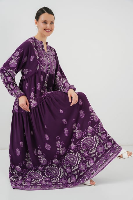 Gemustertes V-Ausschnitt Maxikleid - Image 2