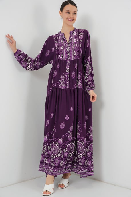 Gemustertes V-Ausschnitt Maxikleid - Image 3