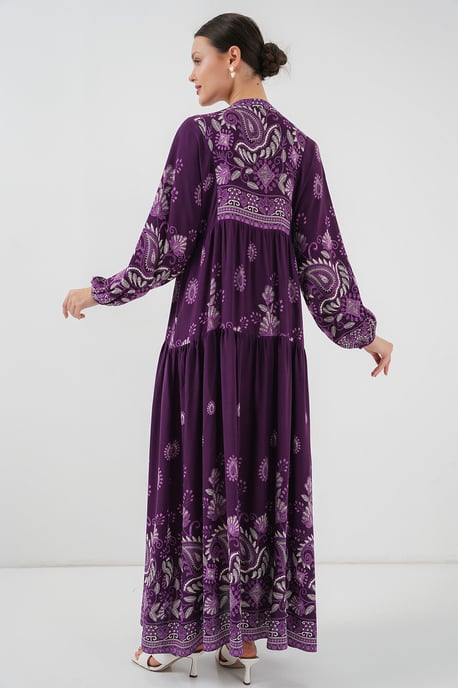 Gemustertes V-Ausschnitt Maxikleid - Image 5