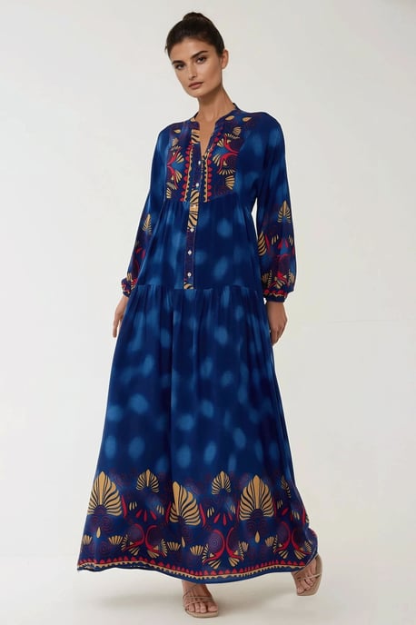 Bedrucktes Viskose-Maxikleid mit langen Ärmeln - Image 1
