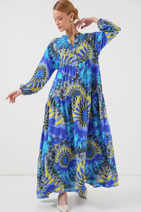Gedrucktes V-Ausschnitt Maxikleid mit Knopfverschluss - Image 2