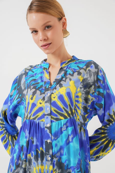 Gedrucktes V-Ausschnitt Maxikleid mit Knopfverschluss - Image 3