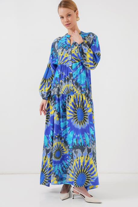 Gedrucktes V-Ausschnitt Maxikleid mit Knopfverschluss - Image 4