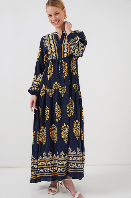 Bedrucktes V-Ausschnitt Maxikleid mit Knopfverschluss - Image 2