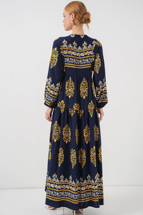 Bedrucktes V-Ausschnitt Maxikleid mit Knopfverschluss - Image 6