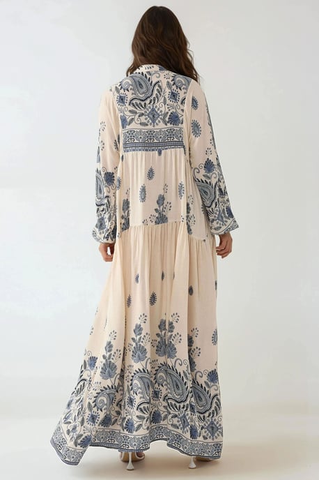 Bedrucktes V-Ausschnitt-Maxi-Kleid mit Knopfdetails - Image 5