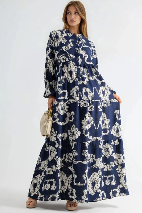 V-Ausschnitt gemustertes Maxikleid mit Knöpfen - Image 1