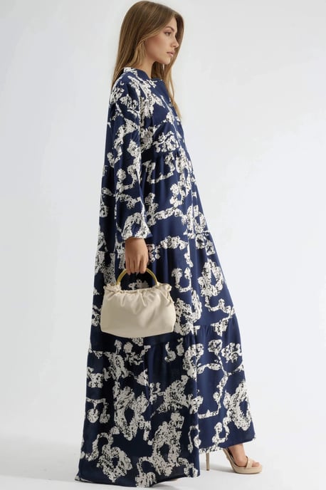 V-Ausschnitt gemustertes Maxikleid mit Knöpfen - Image 2