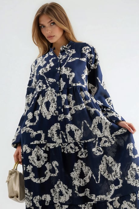V-Ausschnitt gemustertes Maxikleid mit Knöpfen - Image 4