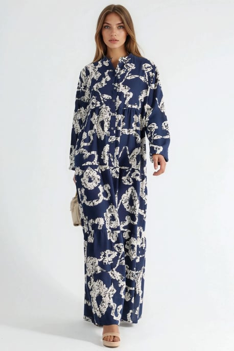 V-Ausschnitt gemustertes Maxikleid mit Knöpfen - Image 5