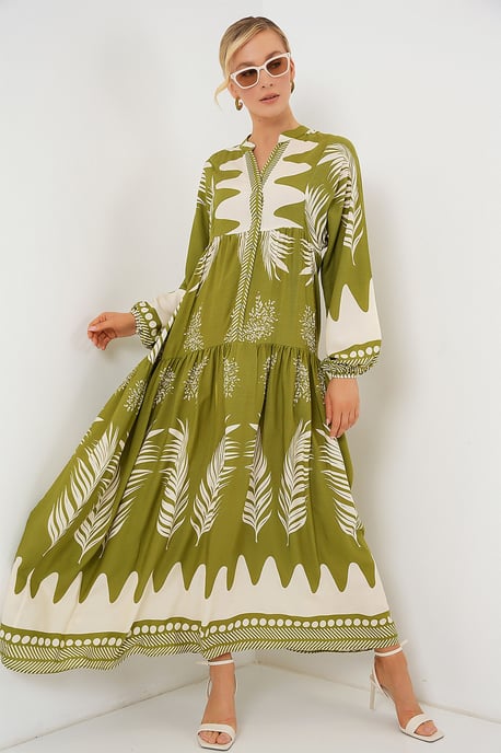 Gemustertes V-Ausschnitt Maxikleid - Image 3