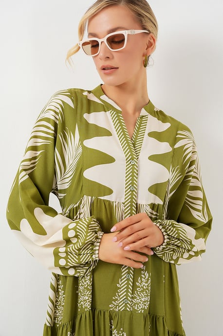 Gemustertes V-Ausschnitt Maxikleid - Image 4