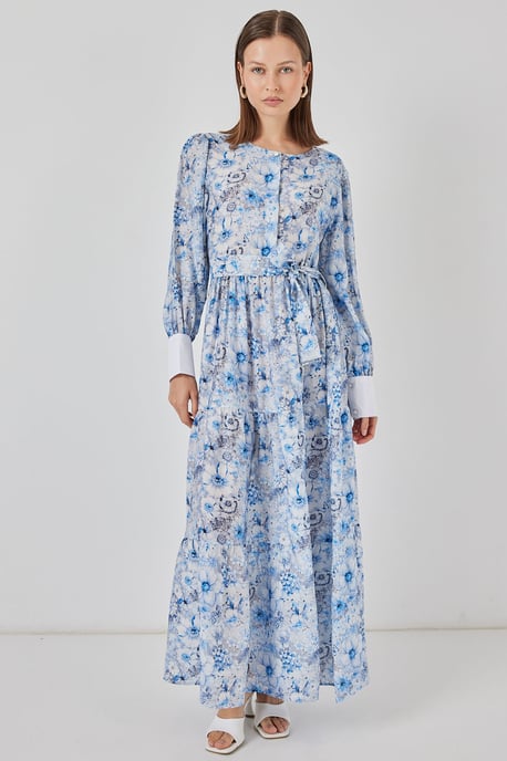 Viskose-Mix gemustertes Maxikleid mit Knopfverschluss - Image 2