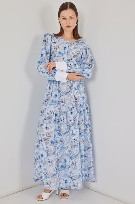 Viskose-Mix gemustertes Maxikleid mit Knopfverschluss - Image 4