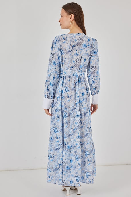 Viskose-Mix gemustertes Maxikleid mit Knopfverschluss - Image 6