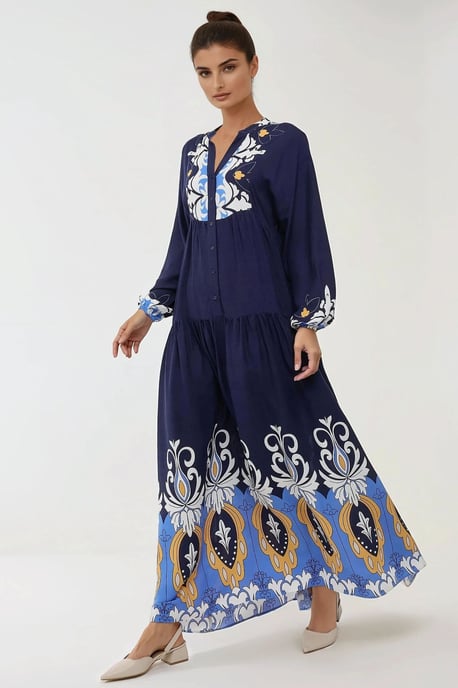Bedrucktes Langarm-Viskose-Maxi-Kleid - Image 4