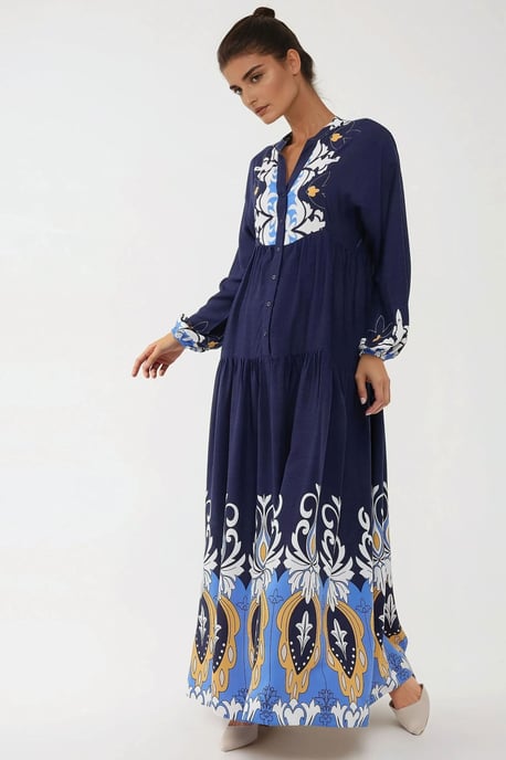 Bedrucktes Langarm-Viskose-Maxi-Kleid - Image 5