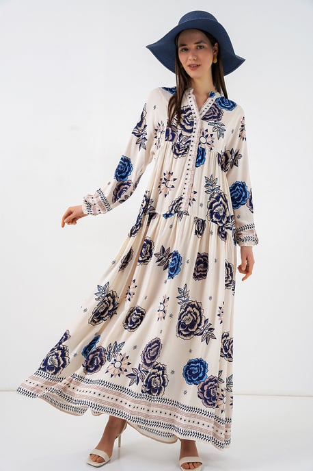 Gemustertes V-Ausschnitt Maxikleid - Image 2