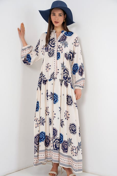 Gemustertes V-Ausschnitt Maxikleid - Image 3