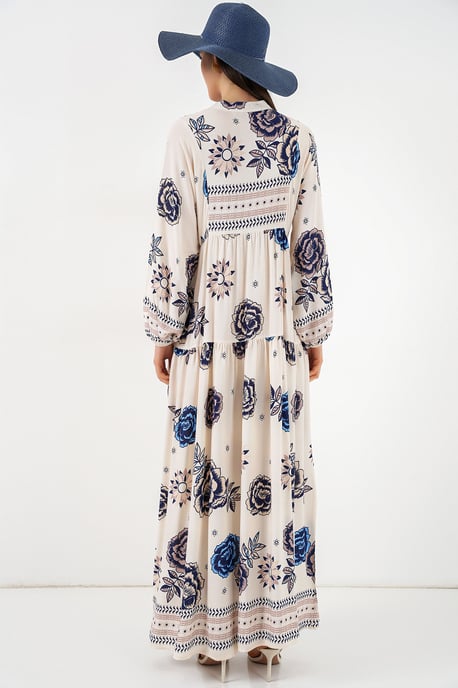 Gemustertes V-Ausschnitt Maxikleid - Image 5