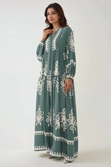 Bedrucktes Langarm-Viskose-Maxi-Kleid - Image 1