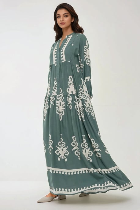 Bedrucktes Langarm-Viskose-Maxi-Kleid - Image 4