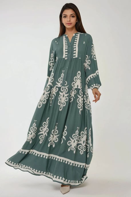 Bedrucktes Langarm-Viskose-Maxi-Kleid - Image 5