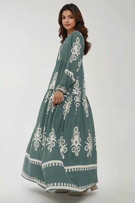 Bedrucktes Langarm-Viskose-Maxi-Kleid - Image 6