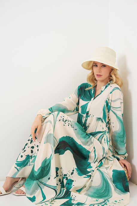 Gemustertes V-Ausschnitt Maxikleid - Image 2