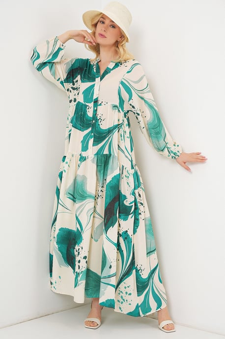 Gemustertes V-Ausschnitt Maxikleid - Image 4
