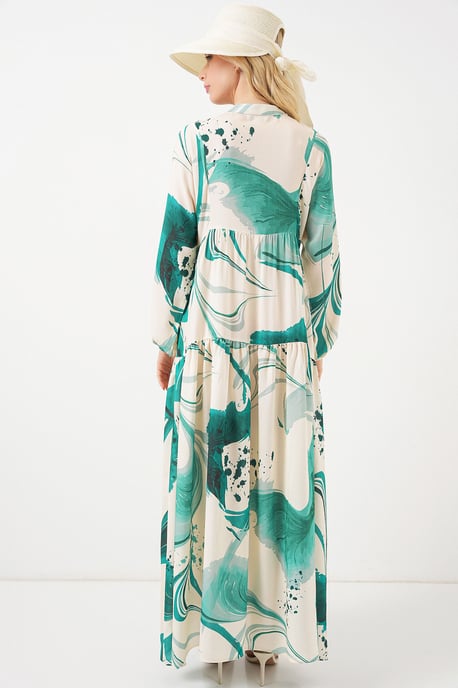 Gemustertes V-Ausschnitt Maxikleid - Image 6