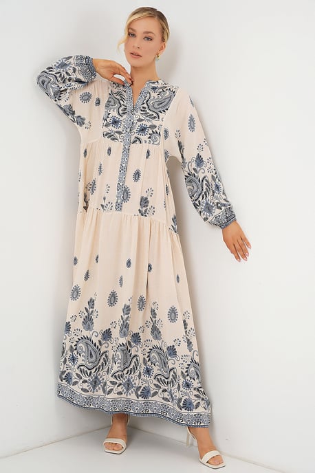 Muster Maxikleid mit V-Ausschnitt und Knopfverschluss - Image 1