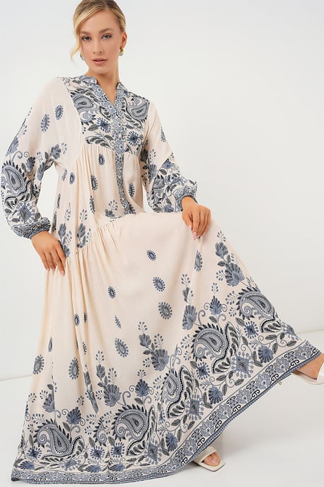 Muster Maxikleid mit V-Ausschnitt und Knopfverschluss - Image 2