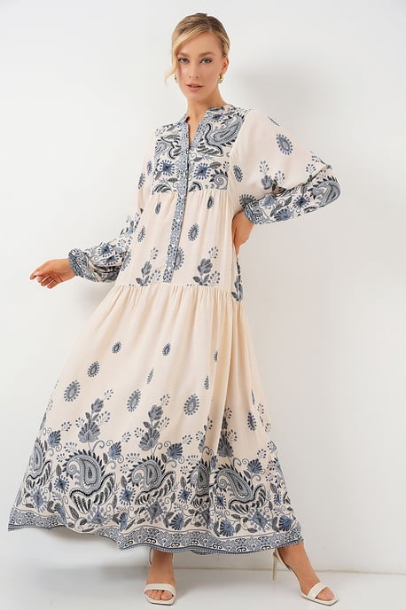 Muster Maxikleid mit V-Ausschnitt und Knopfverschluss - Image 3