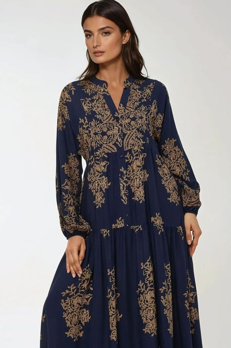 Bedrucktes Langarm-Viskose-Maxi-Kleid - Image 3