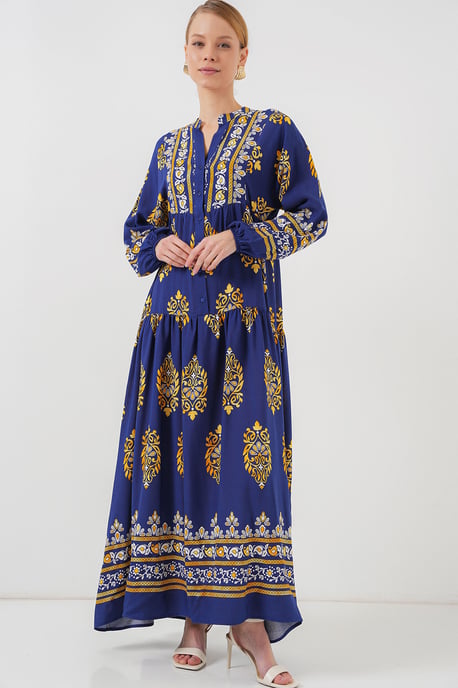 Bedrucktes V-Ausschnitt-Maxikleid mit Druckknopfverschluss - Image 2