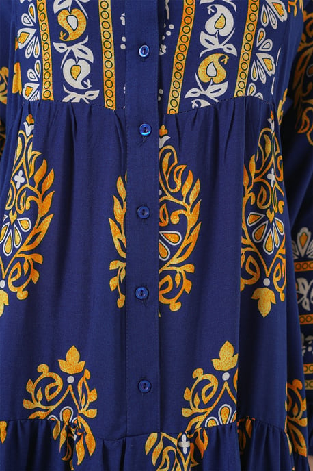 Bedrucktes V-Ausschnitt-Maxikleid mit Druckknopfverschluss - Image 5