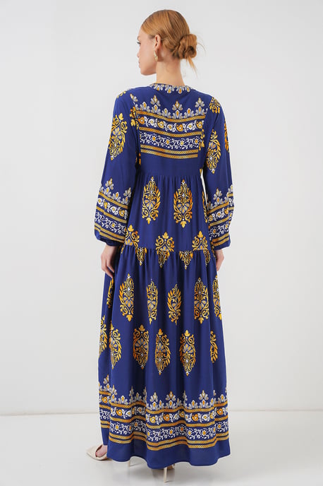 Bedrucktes V-Ausschnitt-Maxikleid mit Druckknopfverschluss - Image 6