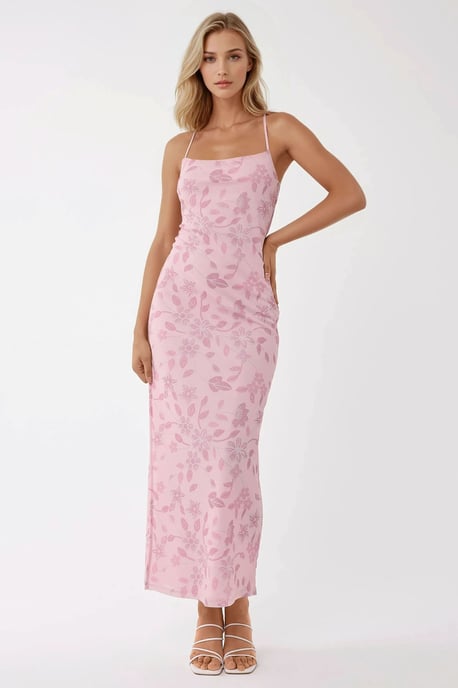 Maxikleid mit quadratischem Ausschnitt und Print - Image 1