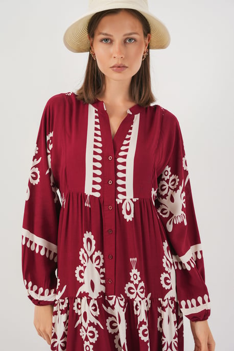 Gemustertes V-Ausschnitt Maxikleid - Image 2