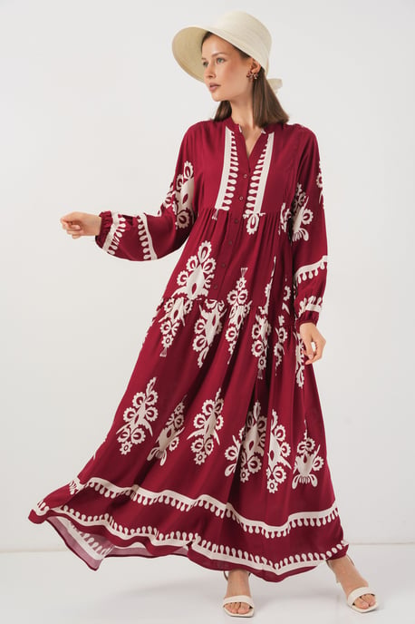 Gemustertes V-Ausschnitt Maxikleid - Image 3