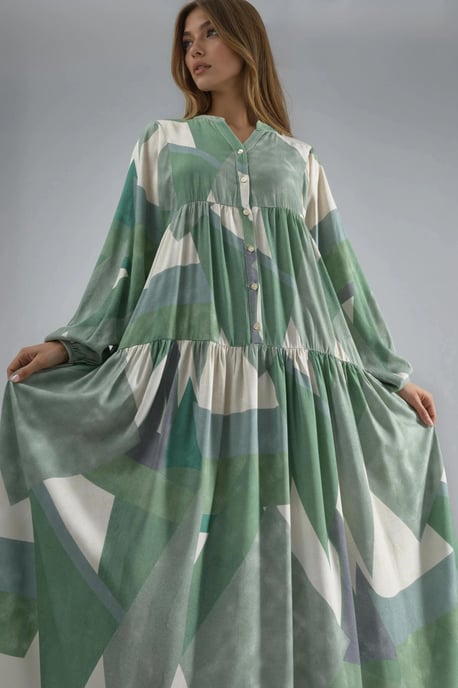 Bedrucktes Langarm-Viskose-Maxi-Kleid - Image 5