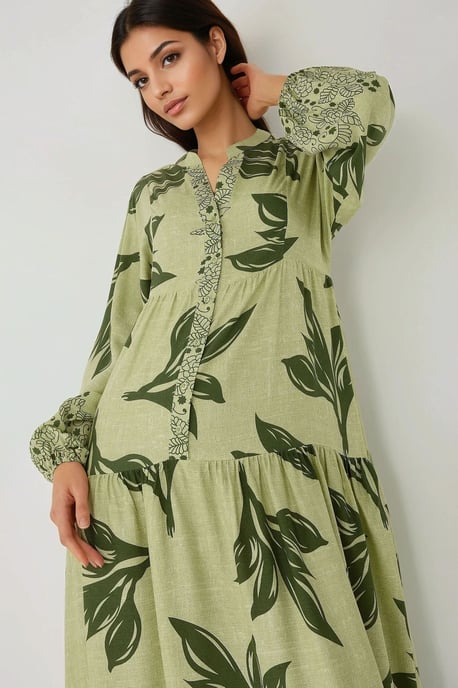 Bedrucktes langärmliges Viskose-Maxi-Kleid - Image 1