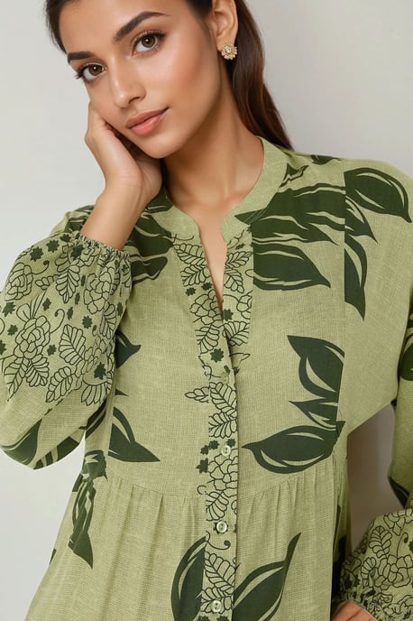 Bedrucktes langärmliges Viskose-Maxi-Kleid - Image 2