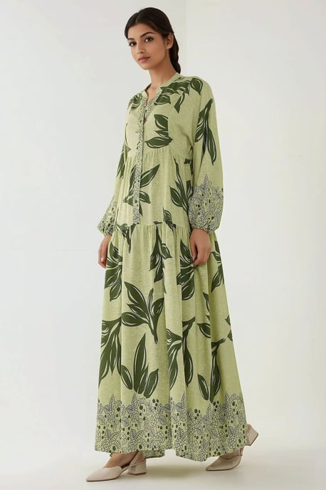Bedrucktes langärmliges Viskose-Maxi-Kleid - Image 3