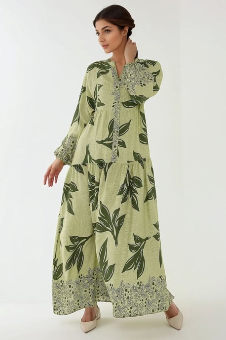 Bedrucktes langärmliges Viskose-Maxi-Kleid - Image 5