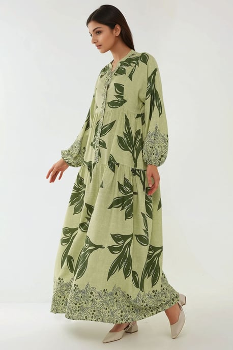 Bedrucktes langärmliges Viskose-Maxi-Kleid - Image 6